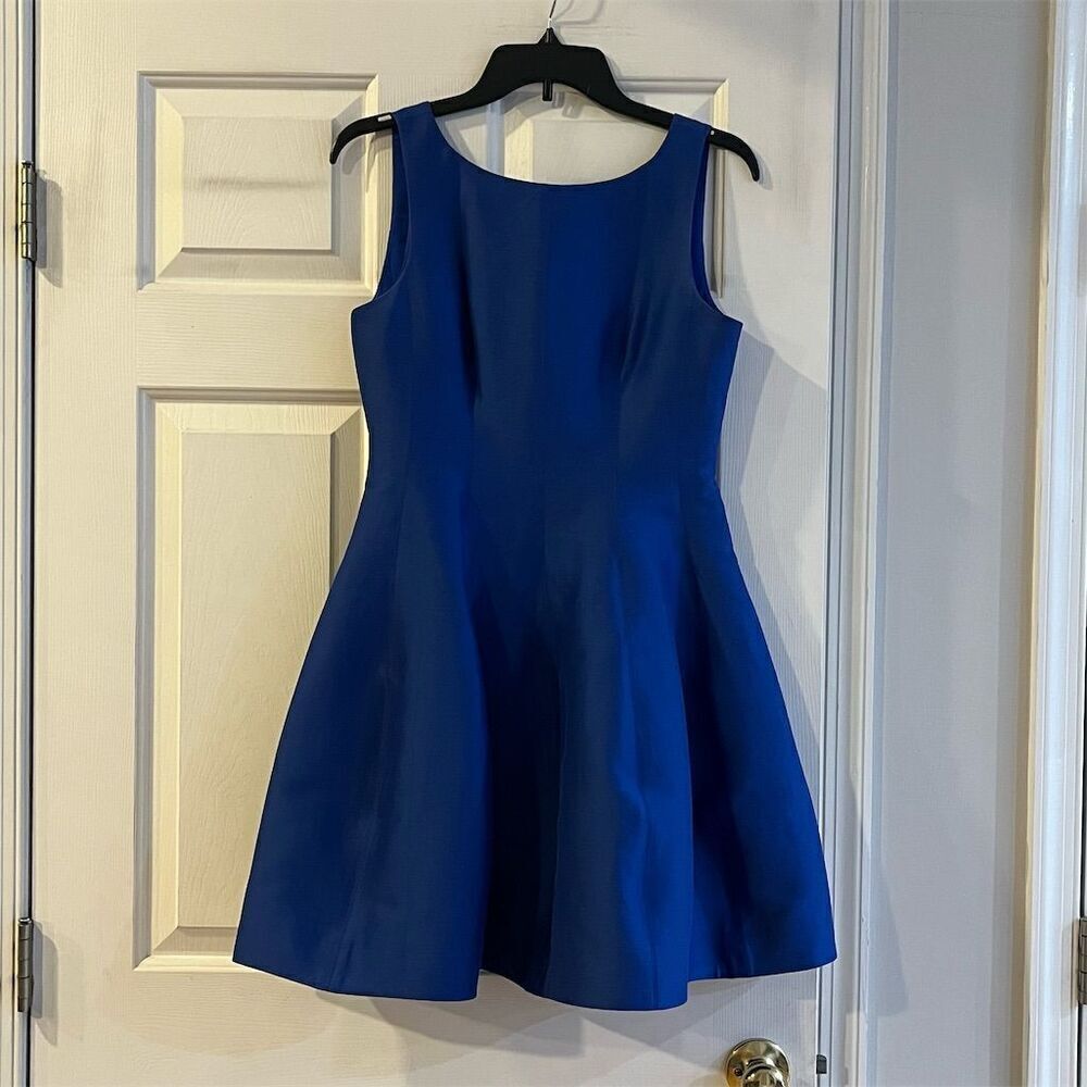 Halston  Vintage Women's Size 4 Blue Fit-and-Flare Mini Dress Boat Neck